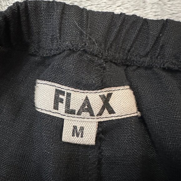 Flax Pull On Wide Leg Pants Black 100% Linen MEDIUM Lagenlook Minimalist - Picture 2 of 5